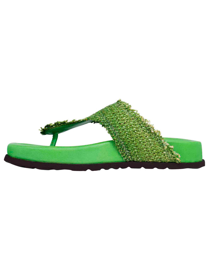 Spatarella Sandali infradito donna in rafia e pelle verde con fussbett alto Promozione