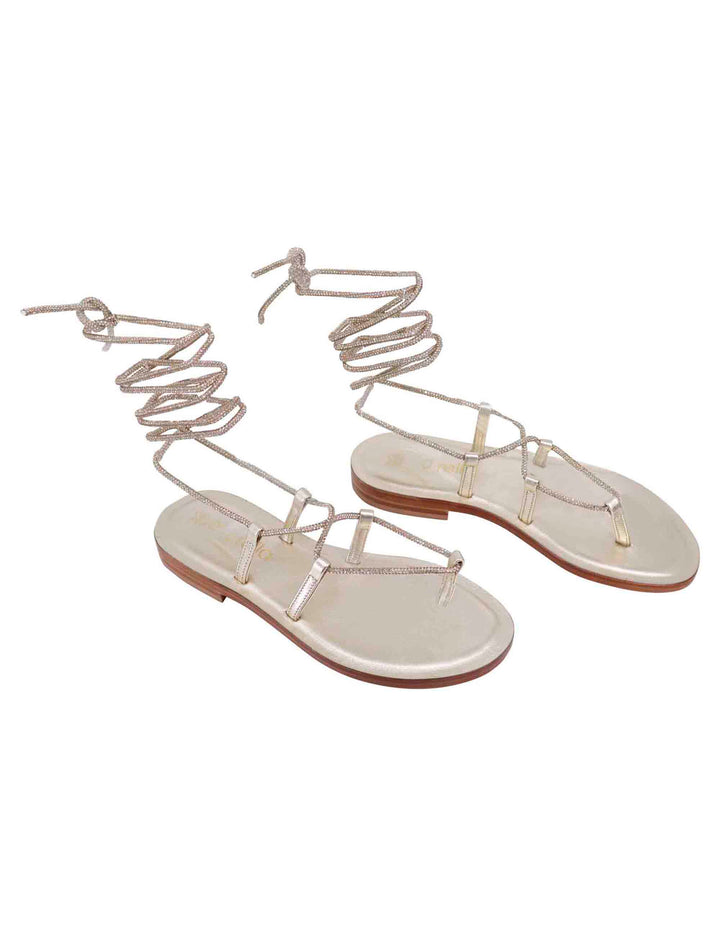 Spatarella Sandali flat infradito donna in strass platino con lacci alla schiava Spedizione Gratuita