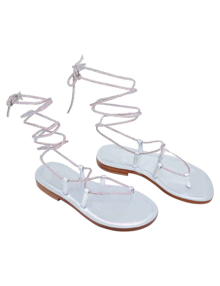 Spatarella Sandali flat infradito donna in strass argento con lacci alla schiava Pezzi Unici