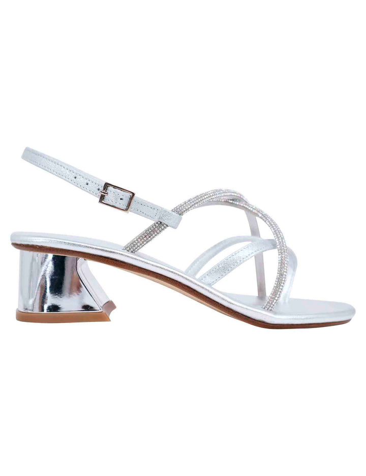 Spatarella Sandali slingback donna in strass argento con tacco gioiello Qualità Garantita
