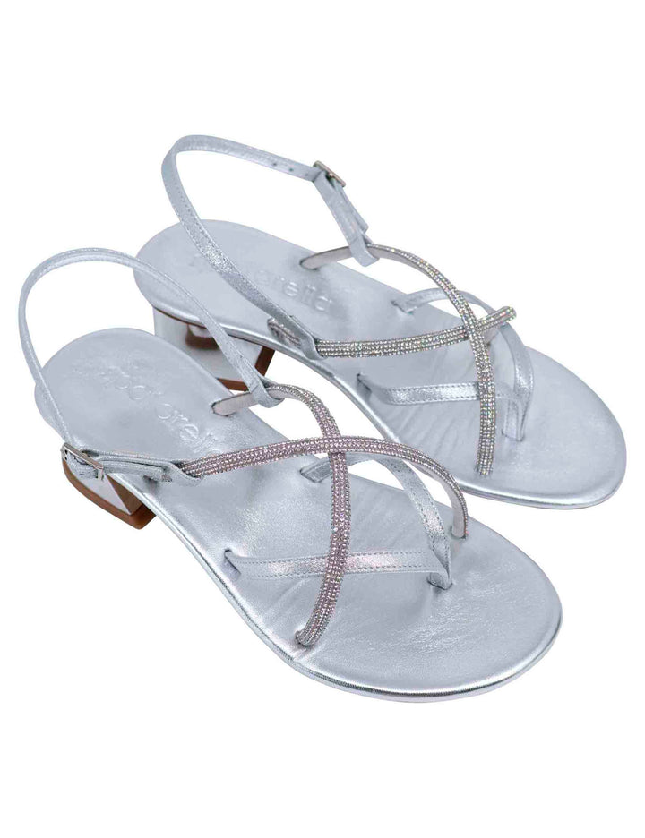 Spatarella Sandali slingback donna in strass argento con tacco gioiello Qualità Garantita