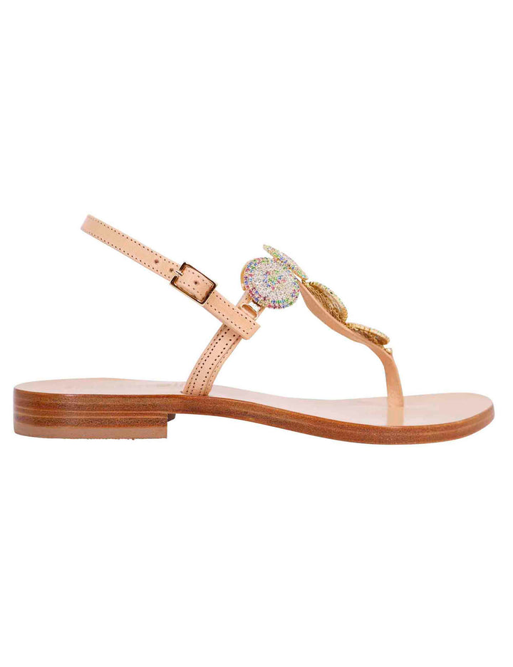 Spatarella Sandali flat slingback donna in pelle naturale con gioiello e suola in cuoio Negozi Online