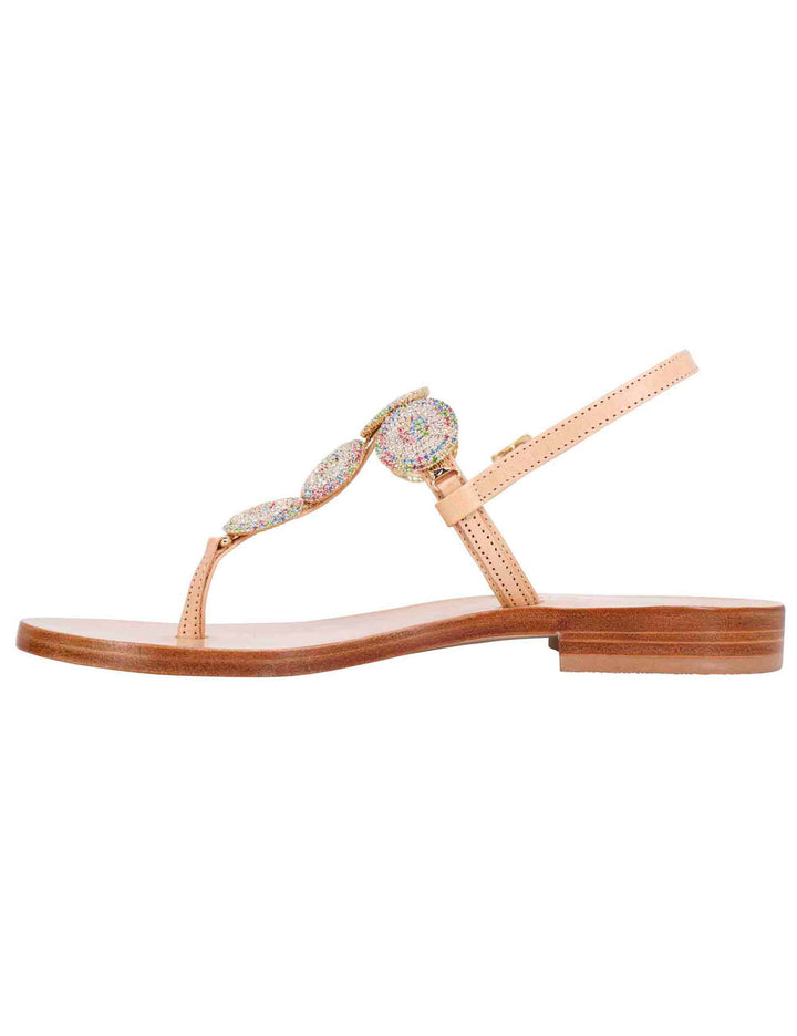 Spatarella Sandali flat slingback donna in pelle naturale con gioiello e suola in cuoio Negozi Online