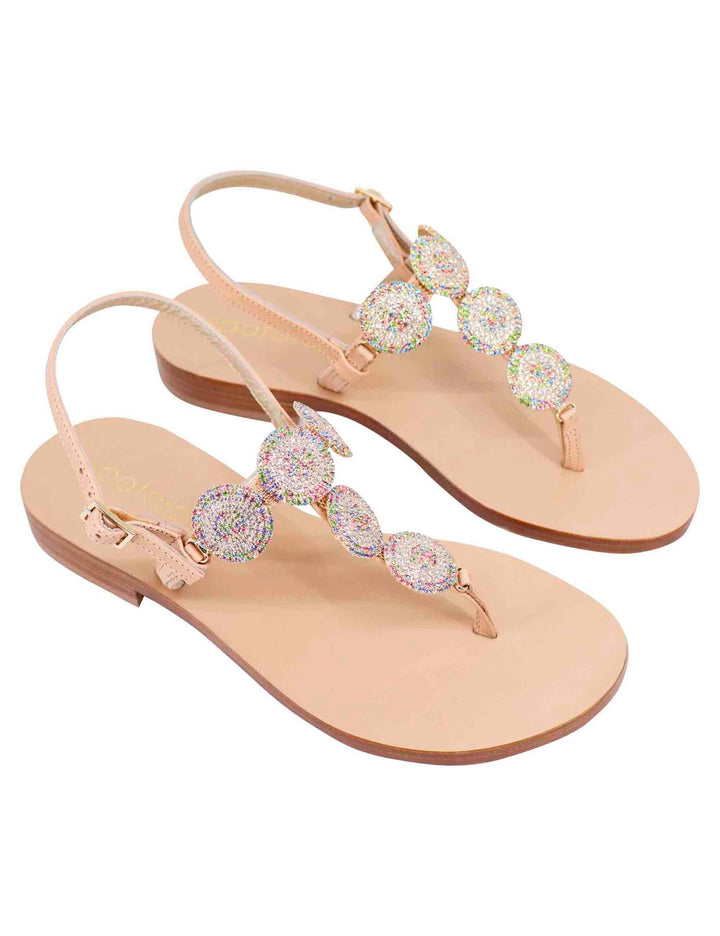 Spatarella Sandali flat slingback donna in pelle naturale con gioiello e suola in cuoio Negozi Online