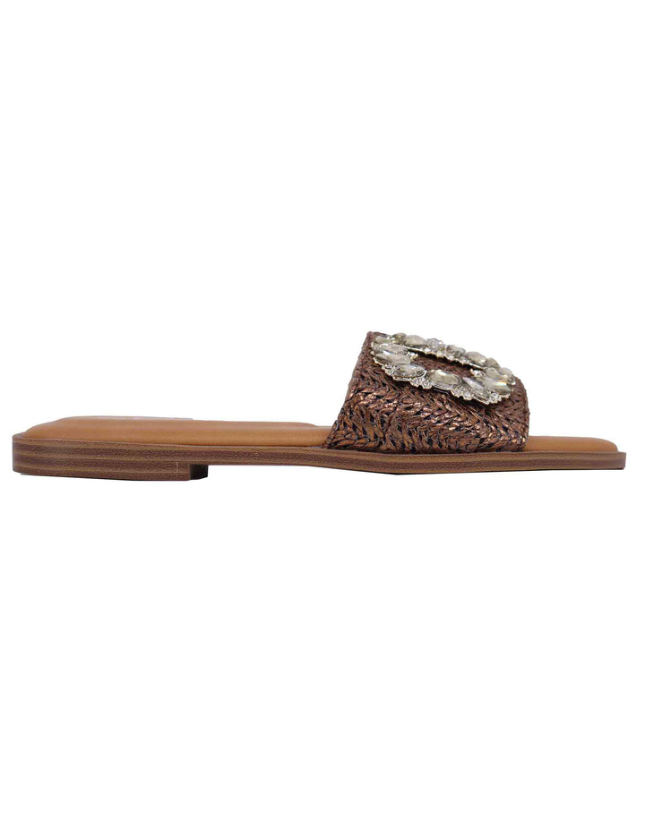Spatarella Sandali flat donna in tessuto bronzo con fibbia in strass Acquista Ora