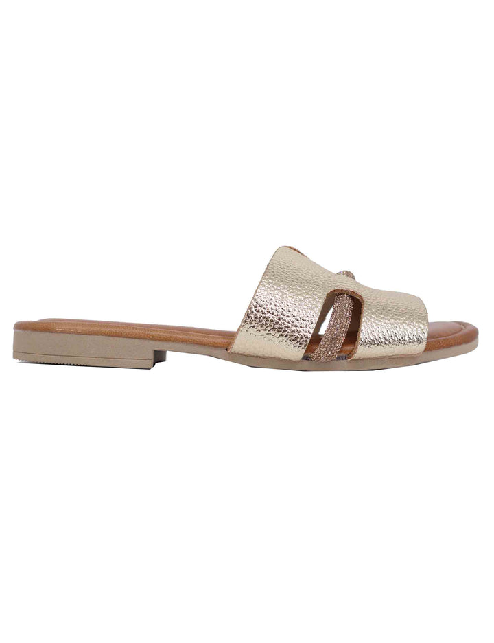 Spatarella Sandali flat donna in pelle laminata platino con stass Consegna Veloce