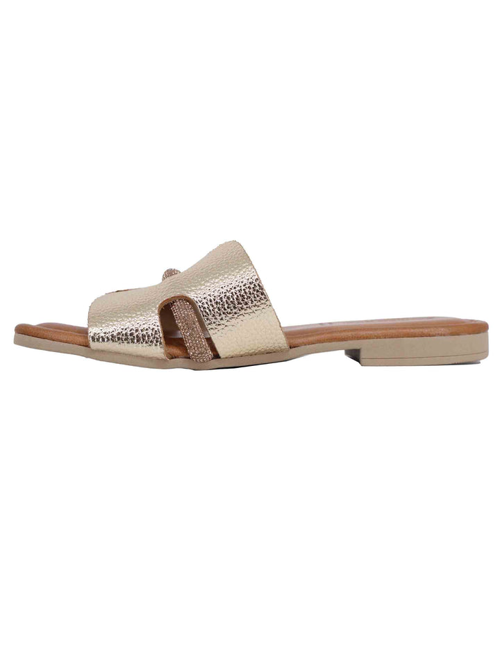 Spatarella Sandali flat donna in pelle laminata platino con stass Consegna Veloce
