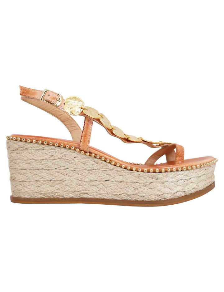 Spatarella Sandali infradito donna in pelle naturale con accessori oro e zeppa in corda Prezzo Ridotto