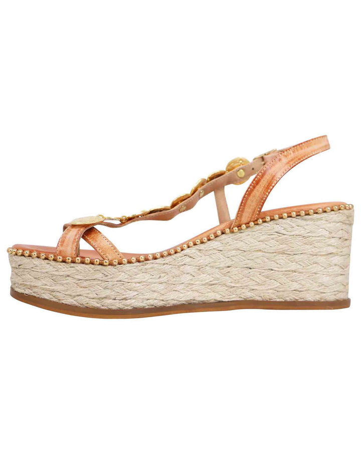 Spatarella Sandali infradito donna in pelle naturale con accessori oro e zeppa in corda Prezzo Ridotto