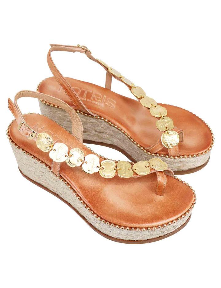 Spatarella Sandali infradito donna in pelle naturale con accessori oro e zeppa in corda Prezzo Ridotto