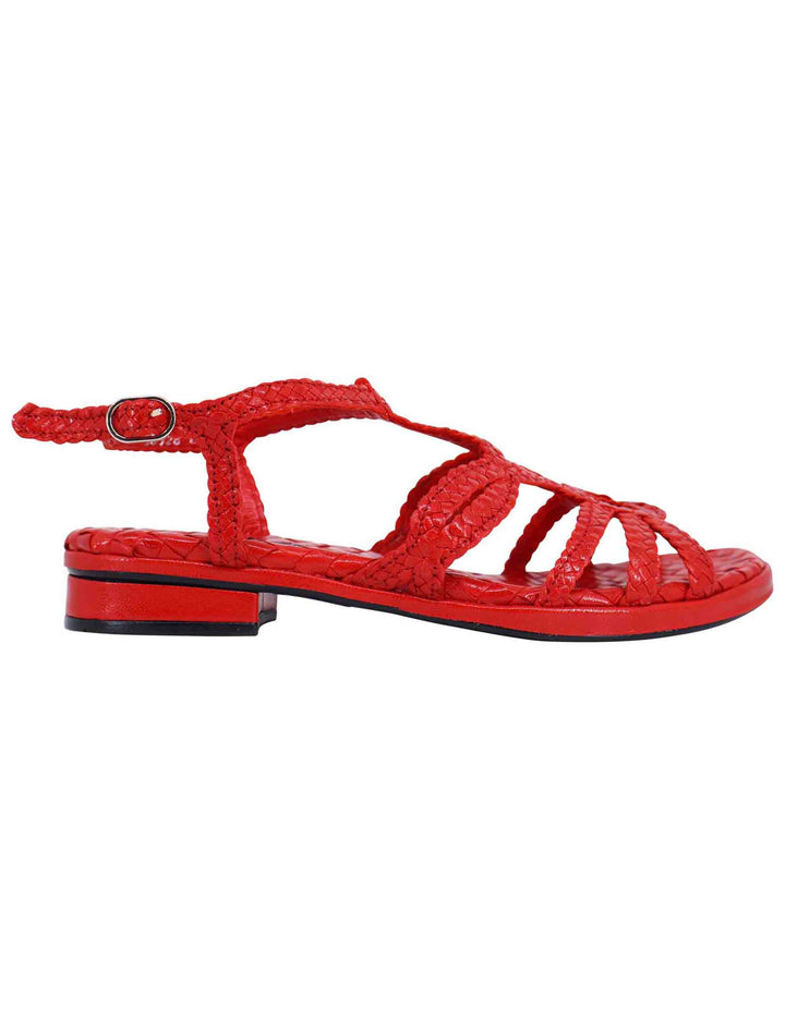 Spatarella Sandali slingback donna in pelle intrecciata rossa con tacco basso Italy