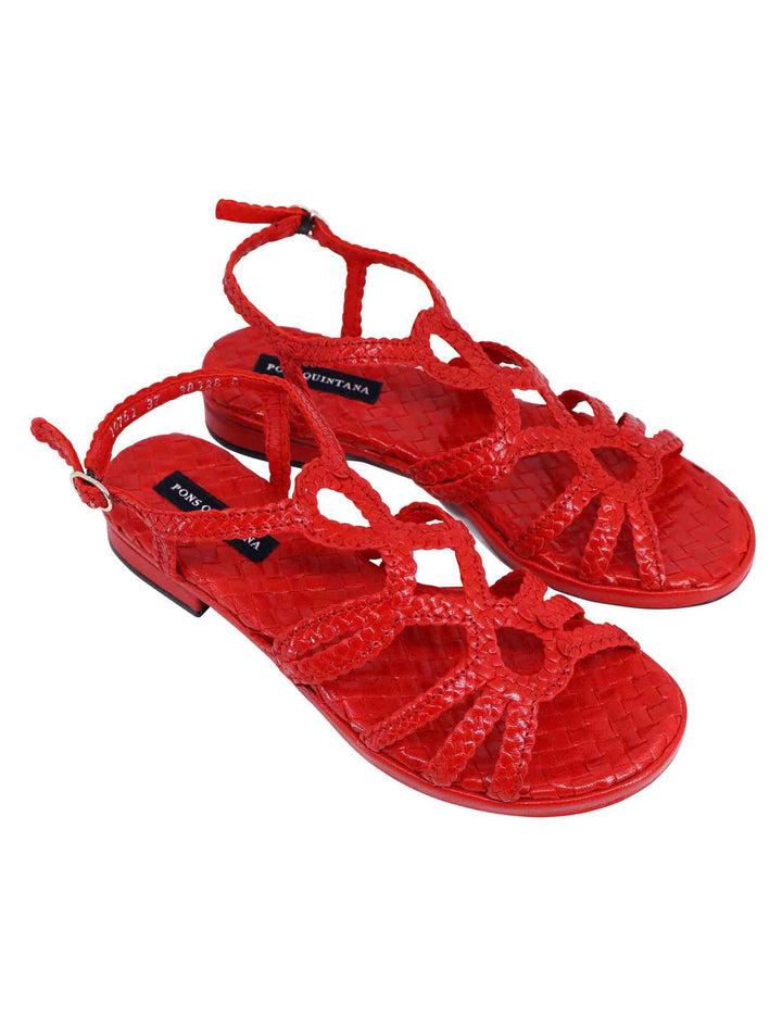 Spatarella Sandali slingback donna in pelle intrecciata rossa con tacco basso Italy