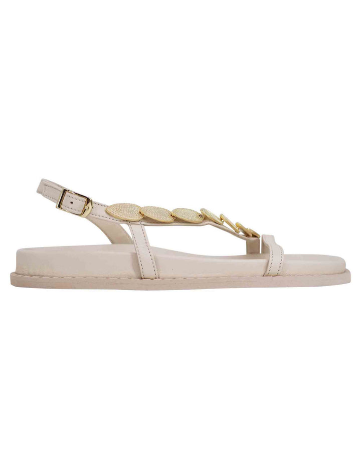 Spatarella Sandali infradito donna slingback in pelle off white con foglie d'oro Italia