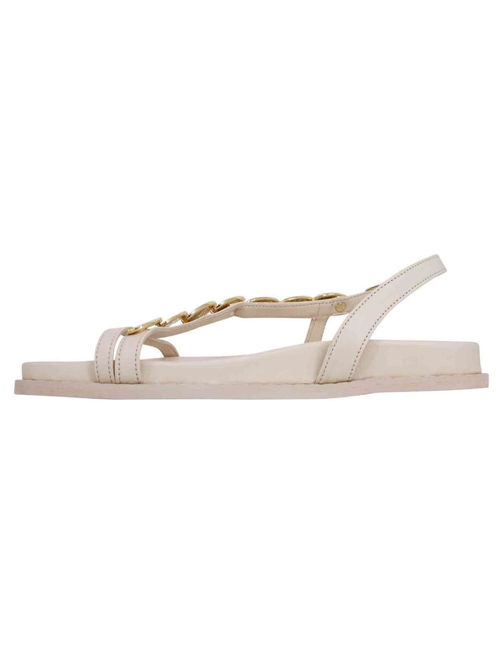 Spatarella Sandali infradito donna slingback in pelle off white con foglie d'oro Italia