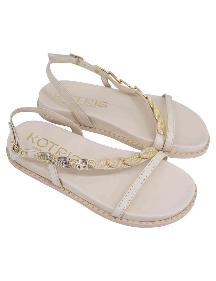 Spatarella Sandali infradito donna slingback in pelle off white con foglie d'oro Italia