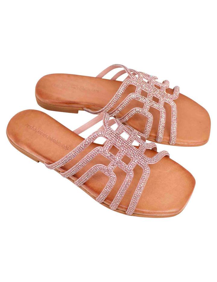 Spatarella Sandali flat donna in strass rosa con sottopiede morbido In Linea