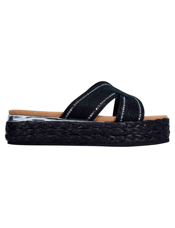 Spatarella Sandali donna in corda nera con rifiniture in argento Promozione