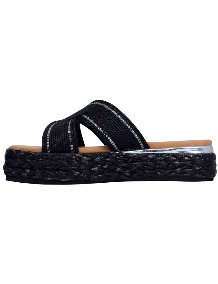 Spatarella Sandali donna in corda nera con rifiniture in argento Promozione