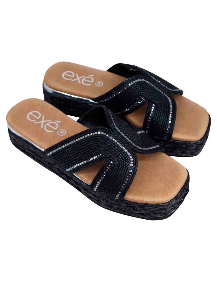Spatarella Sandali donna in corda nera con rifiniture in argento Promozione