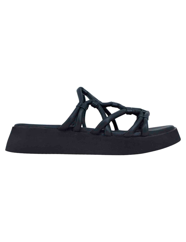 Spatarella Sandali donna in pelle nera con zeppa in gomma Offerta Pasqua