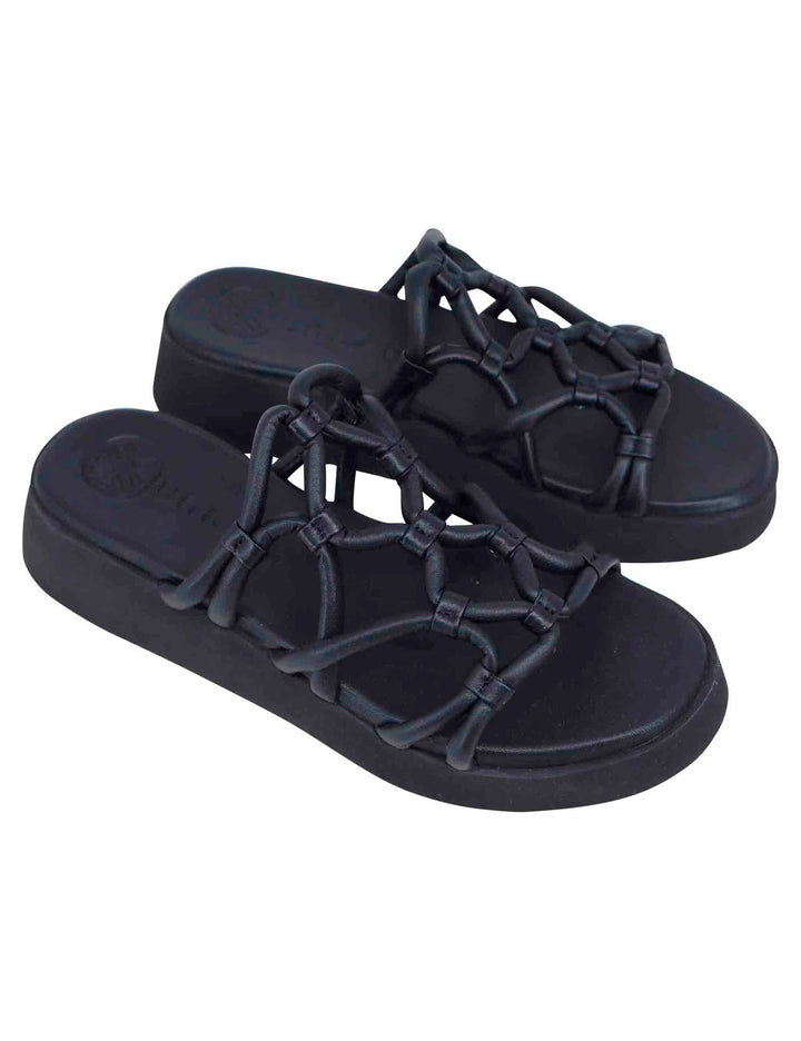Spatarella Sandali donna in pelle nera con zeppa in gomma Offerta Pasqua