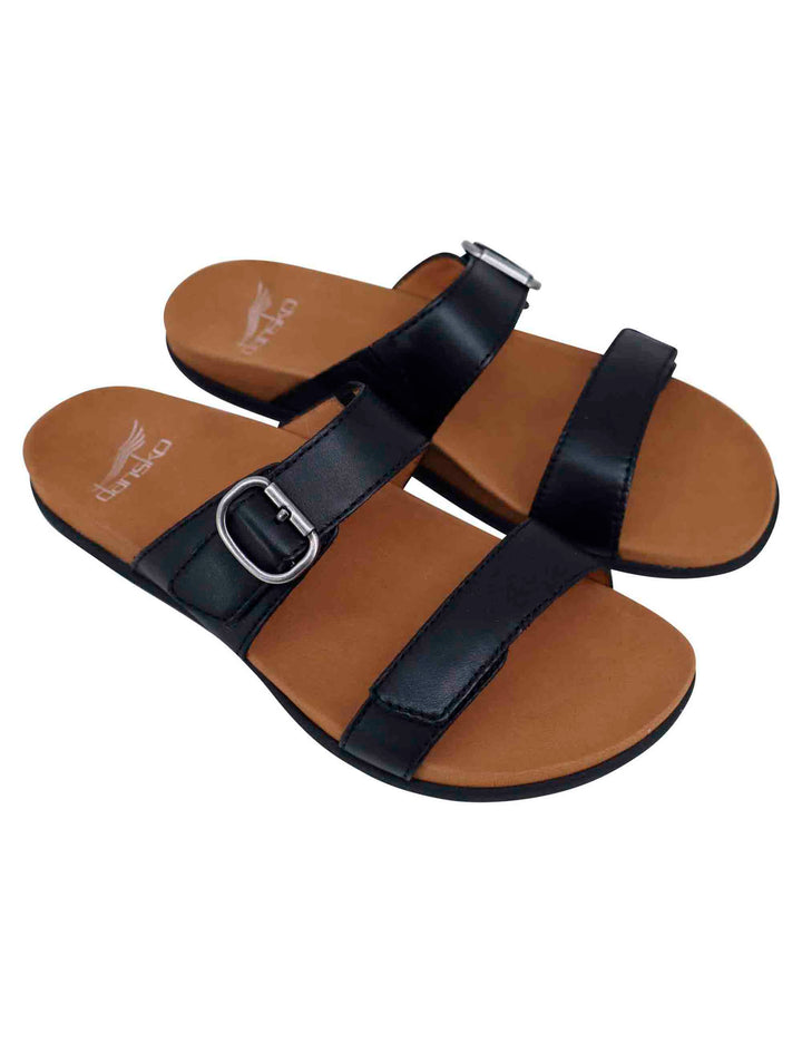 Spatarella Sandali bassi donna in pelle nera con fibbia laterale Qualità Garantita