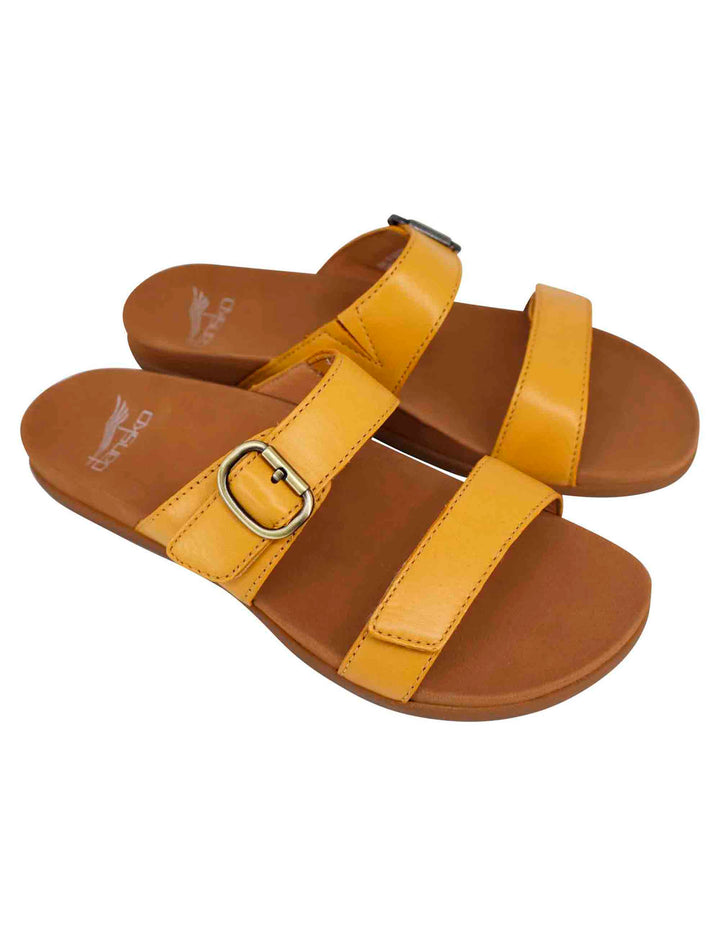 Spatarella Sandali bassi donna in pelle gialla con fibbia laterale Negozi Online
