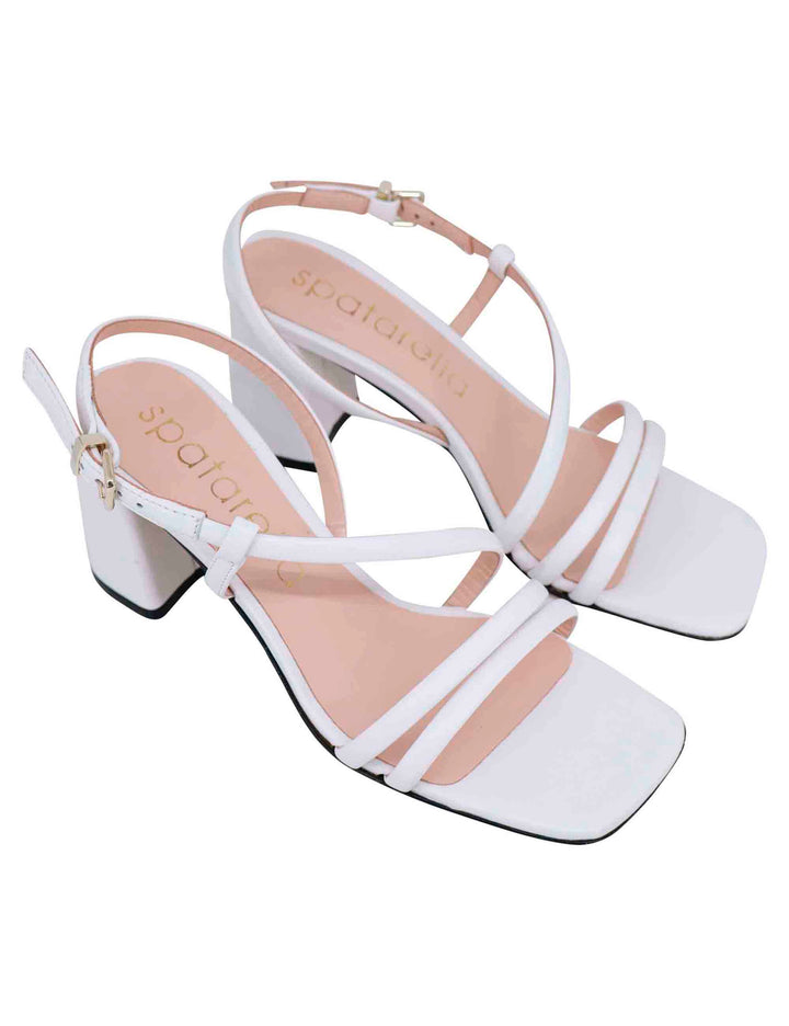 Spatarella Sandali slingback donna in pelle bianca con tacco grosso e punta quadra Promozione Limitata