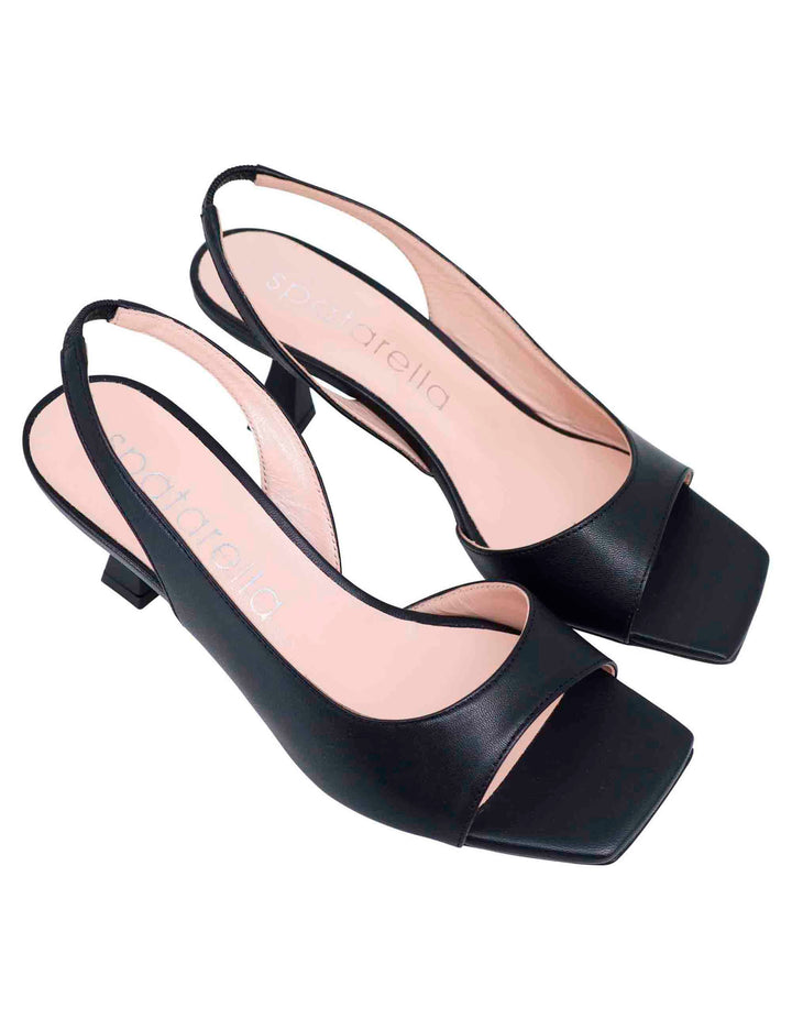 Spatarella Sandali slingback donna in pelle nera con punta quadra Fino Al -60%