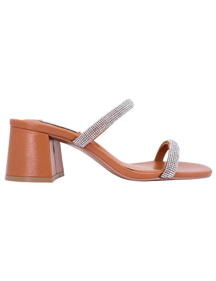 Spatarella Sandali donna in pelle cuoio con fascette in strass e punta tonda Heather Prezzo Ridotto