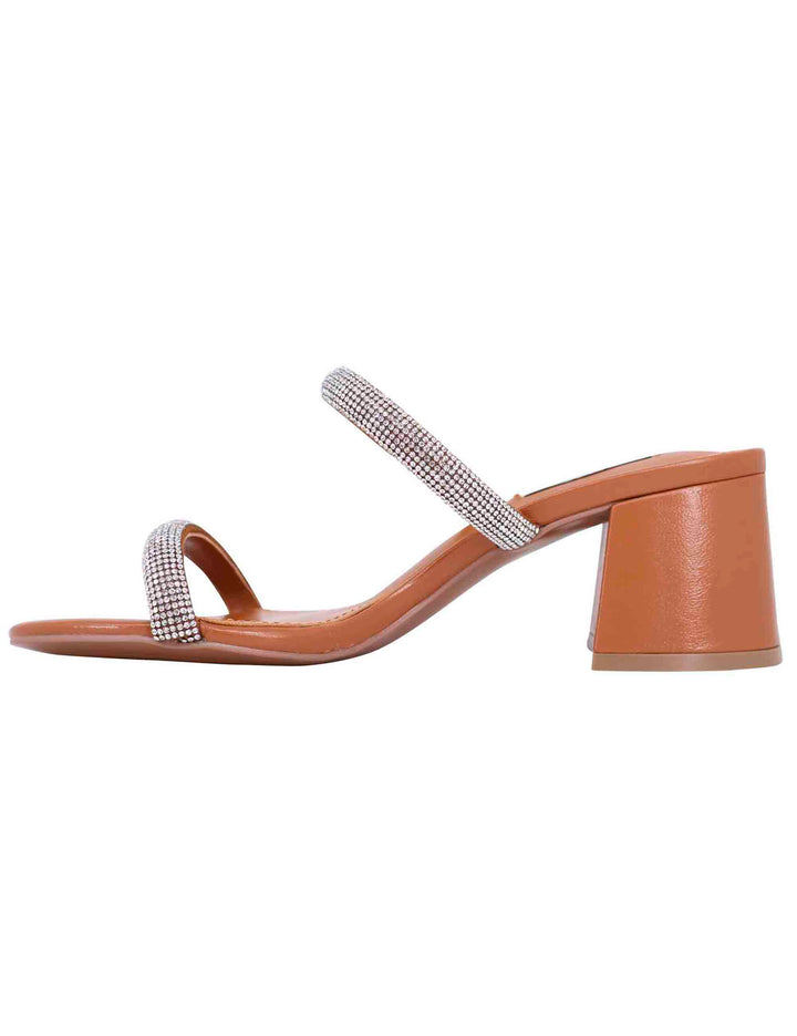 Spatarella Sandali donna in pelle cuoio con fascette in strass e punta tonda Heather Prezzo Ridotto
