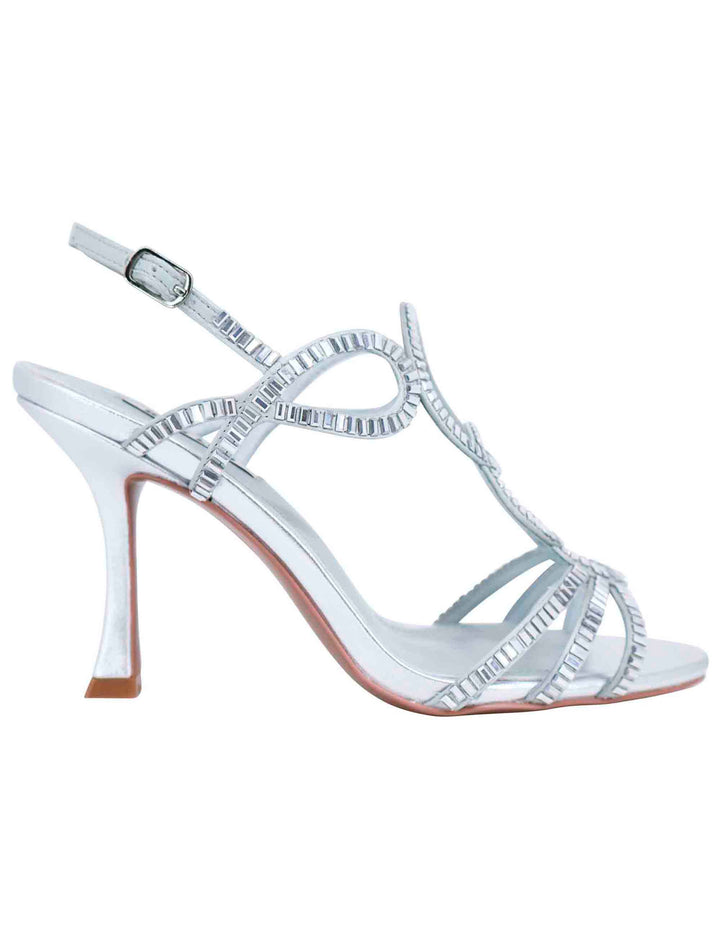 Spatarella Sandali slingback gioiello donna in strass argento con tacco alto Iris Convenienza