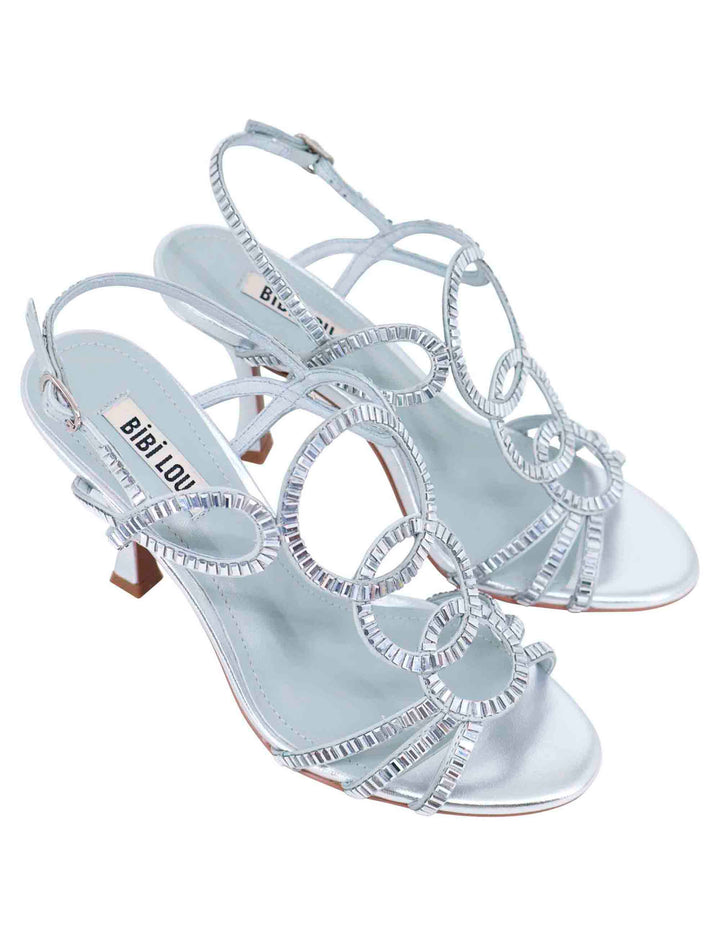Spatarella Sandali slingback gioiello donna in strass argento con tacco alto Iris Convenienza