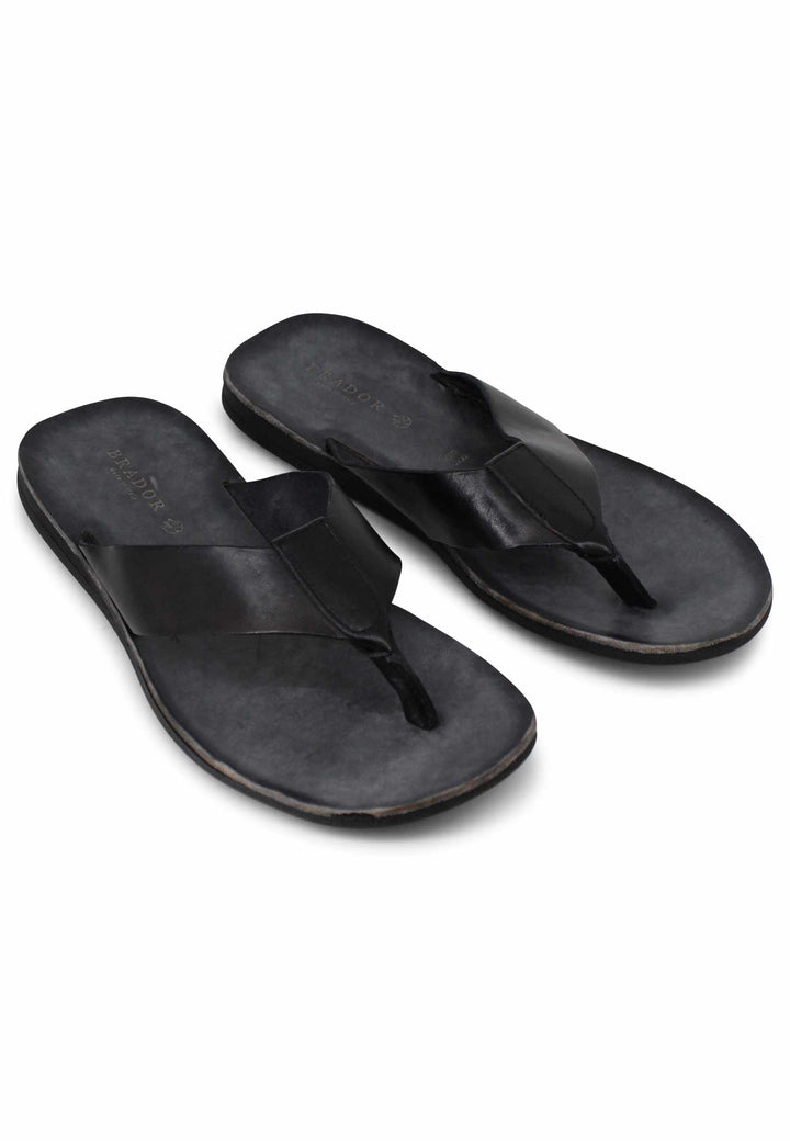 Spatarella Sandali infradito uomo in pelle nera con suola in gomma Presa