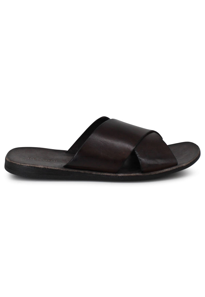 Spatarella Sandali uomo in pelle marrone con doppio incrocio Sconto