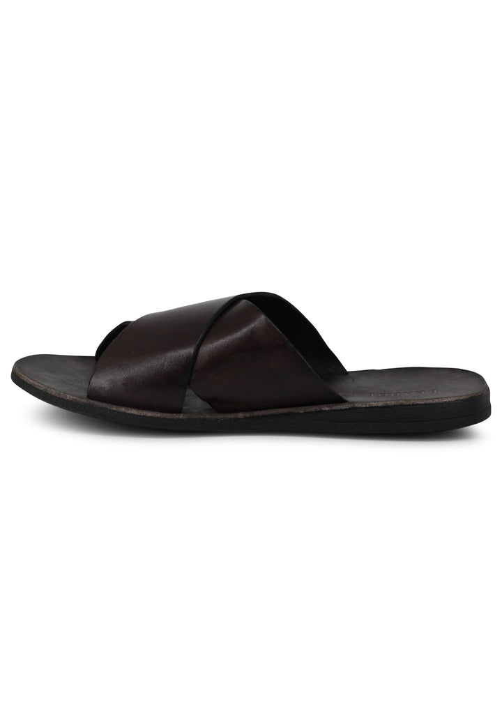 Spatarella Sandali uomo in pelle marrone con doppio incrocio Sconto