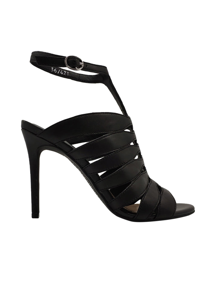 Spatarella Calazature Donna Sandali in Pelle Nera con Cinturino alla Caviglia e Tacco Alto Offerta