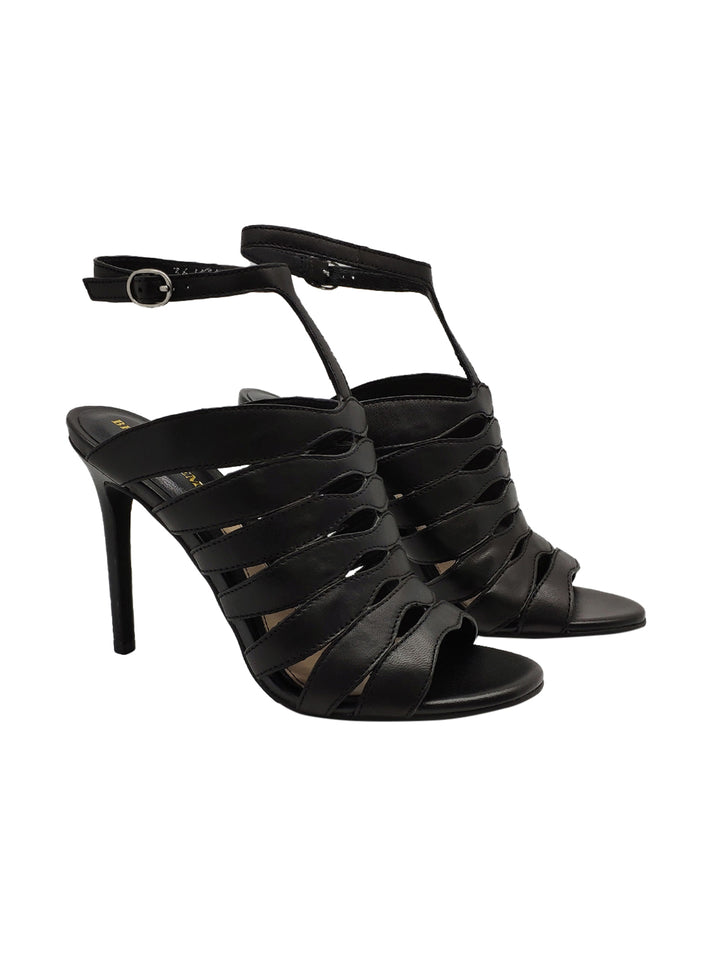Spatarella Calazature Donna Sandali in Pelle Nera con Cinturino alla Caviglia e Tacco Alto Offerta