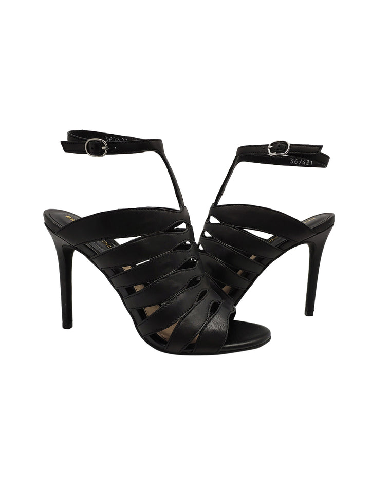Spatarella Calazature Donna Sandali in Pelle Nera con Cinturino alla Caviglia e Tacco Alto Offerta