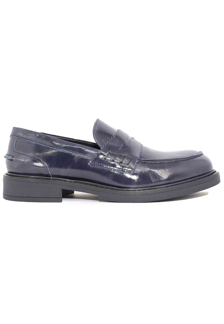 Spatarella Mocassini donna in pelle lucida blu con suola in gomma Vendita Calda