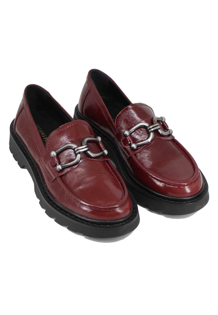 Spatarella Mocassini donna in vernice bordeaux con morsetto Vendita Economica