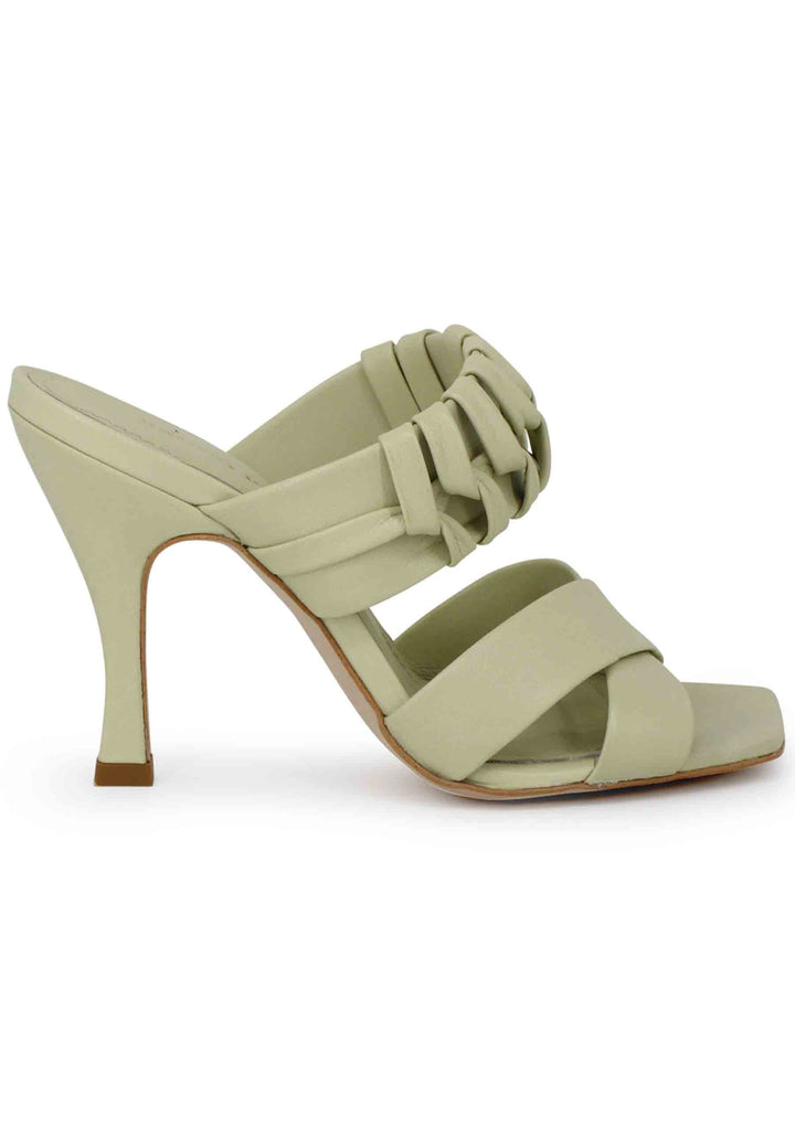 Spatarella Sandali donna in pelle verde con tacco alto e punta quadra Negozio