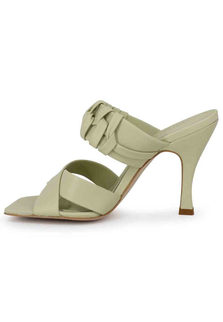 Spatarella Sandali donna in pelle verde con tacco alto e punta quadra Negozio