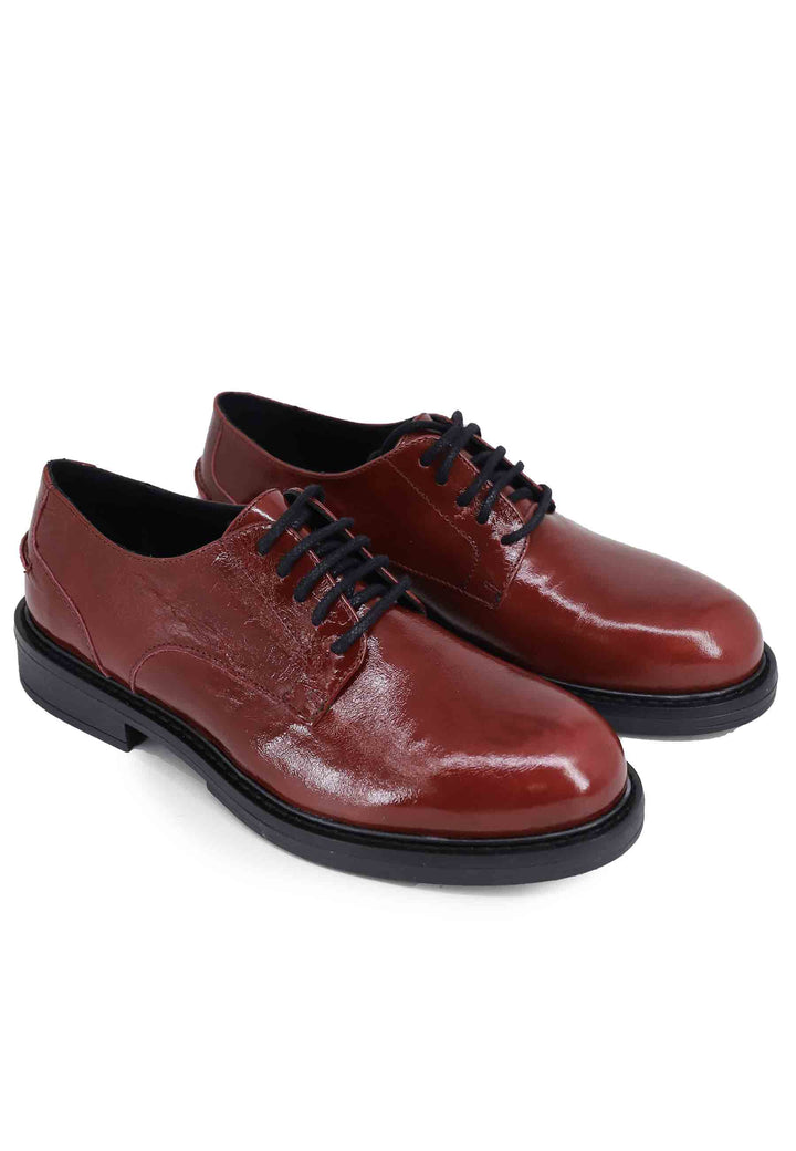 Spatarella Stringate donna in pelle naplack bordeaux con suola in gomma e tacco basso Italy