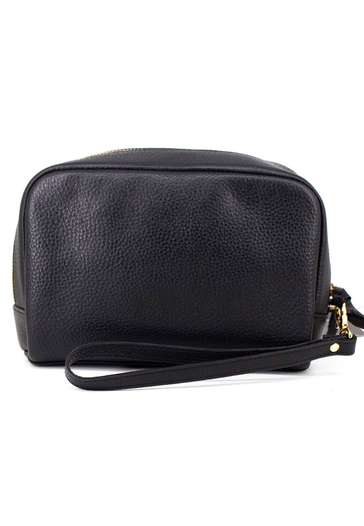 Spatarella Borsello uomo in pelle nera con zip oro e bracciale in pelle 2025