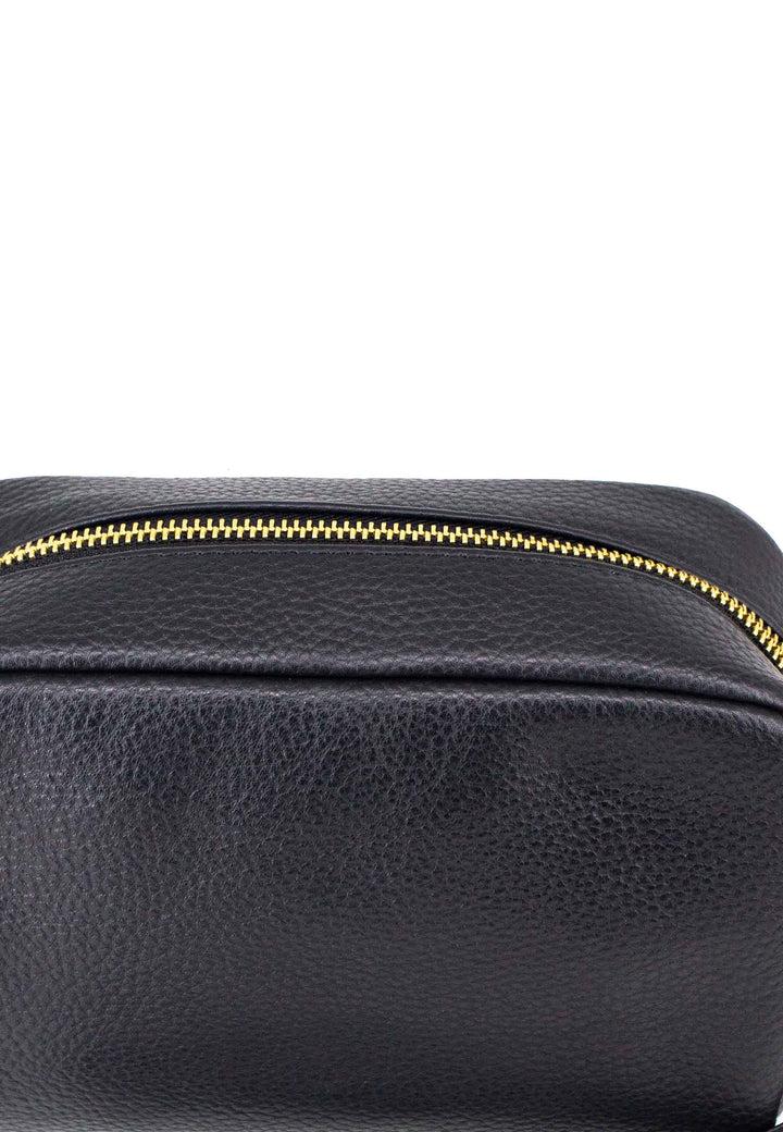 Spatarella Borsello uomo in pelle nera con zip oro e bracciale in pelle 2025