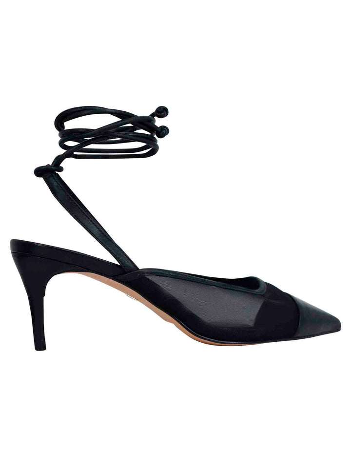 Spatarella Decollete slingback donna in rete e pelle nera con punta a punta e laccetti removibili Economico