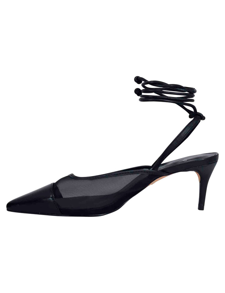Spatarella Decollete slingback donna in rete e pelle nera con punta a punta e laccetti removibili Economico