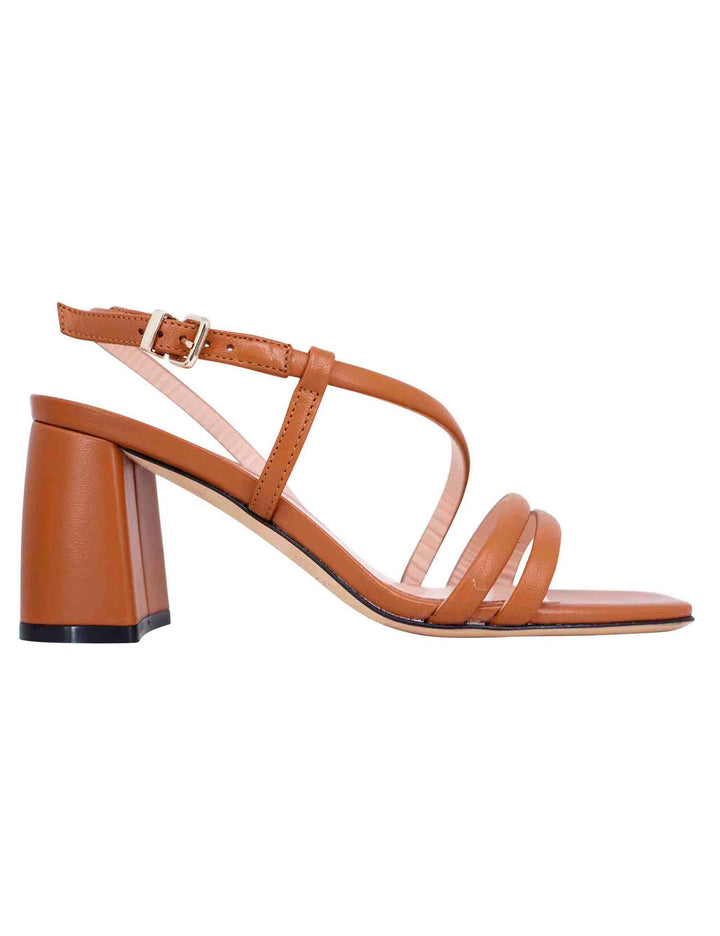 Spatarella Sandali slingback donna in pelle cuoio con tacco grosso e punta quadra Online