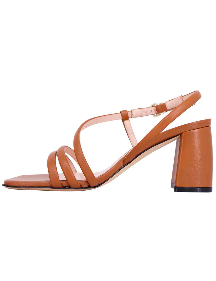 Spatarella Sandali slingback donna in pelle cuoio con tacco grosso e punta quadra Online